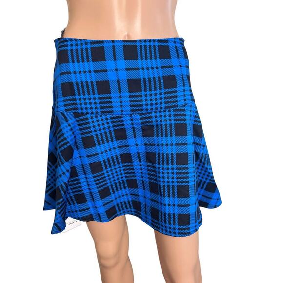 Chicgenes Blue/Black plaid skater circle mini skirt Catholic school girl NEW S - Picture 3 of 8